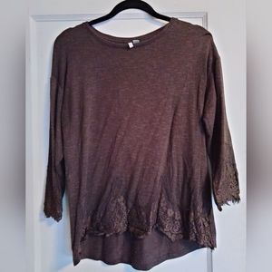 Lightweight brown sweater top with lace detail